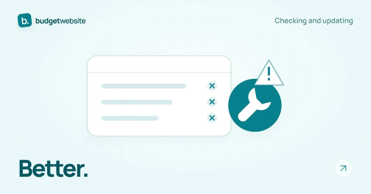 Website inspection with warning signs and a repair tool.
