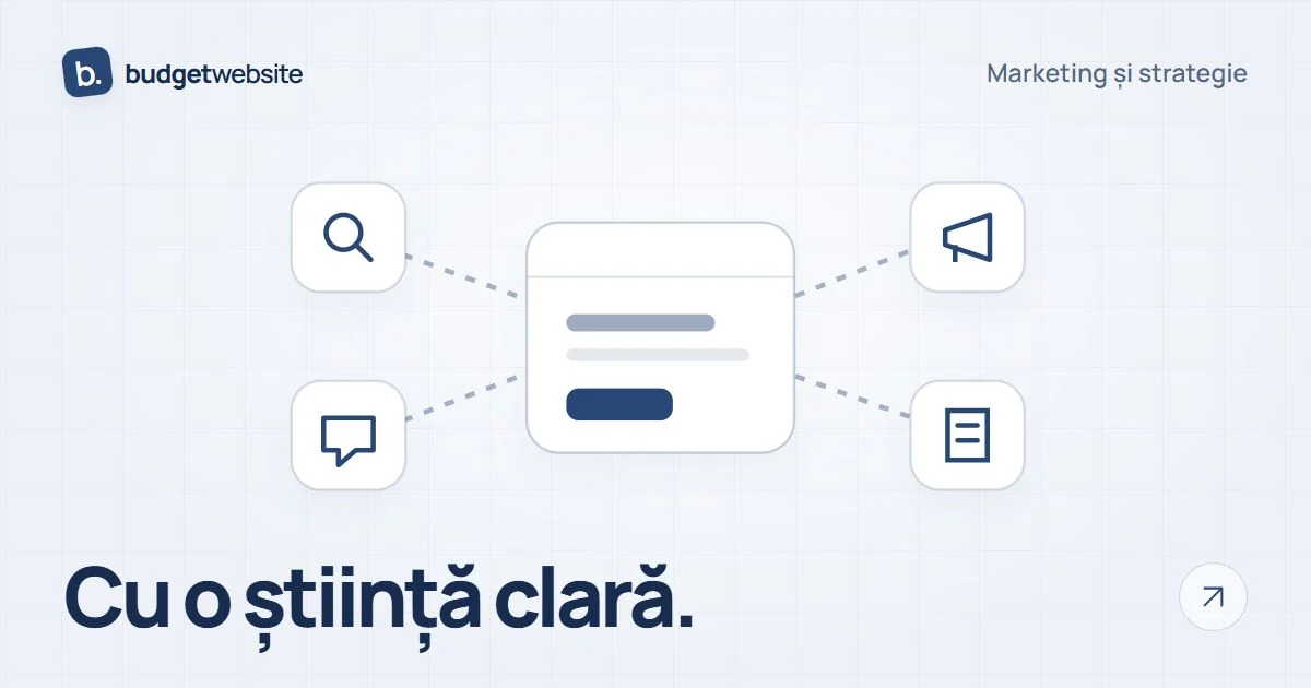 Un site web în centrul marketingului, legat de căutare, rețele sociale și publicitate.